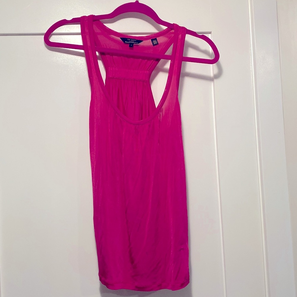 Beautiful Ted Baker low cut scoop neck & T back slinky fuchsia pink tank top.